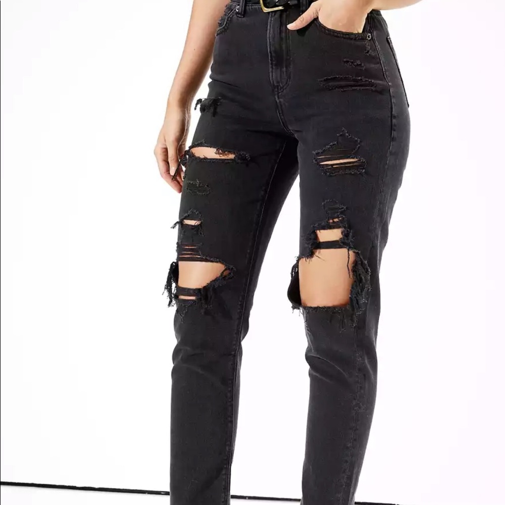 American Eagle Black High Waisted Ripped Jeans